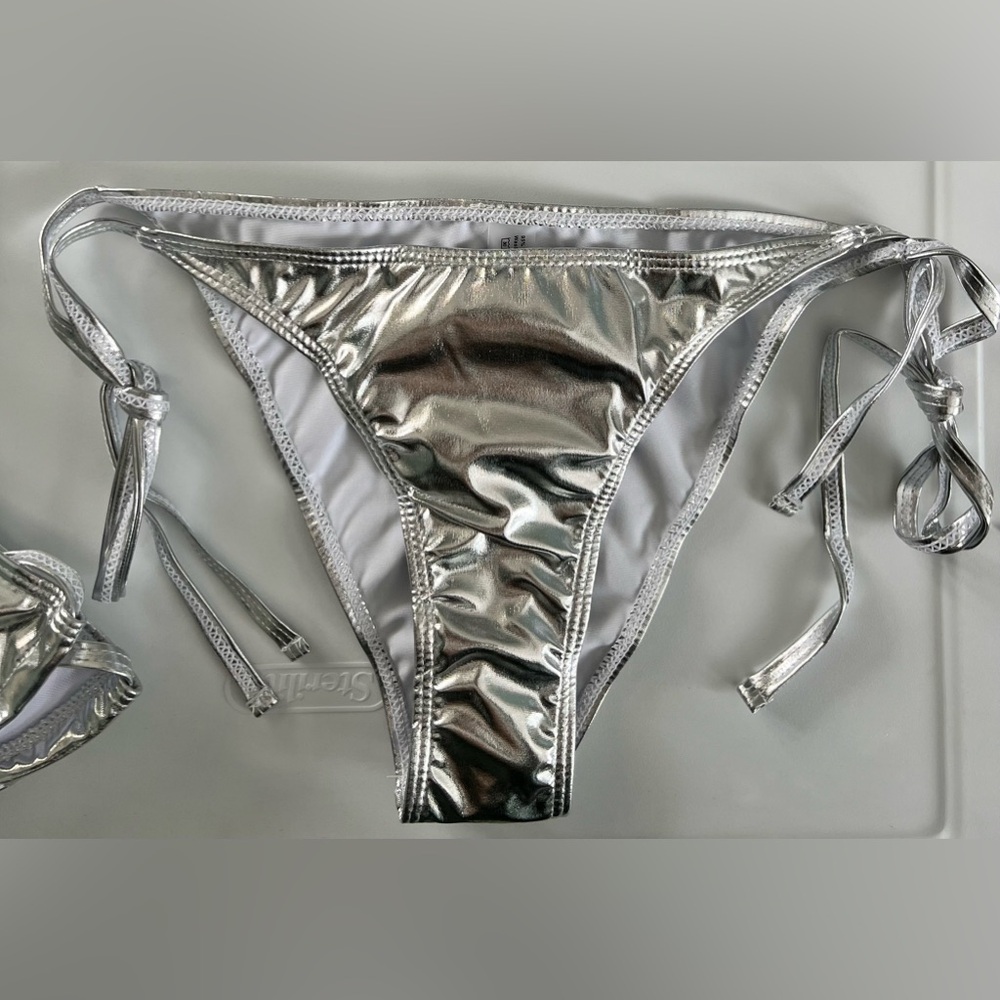 Glamorous Silver Halter Side Tie Bikini Set - Picture 3 of 14